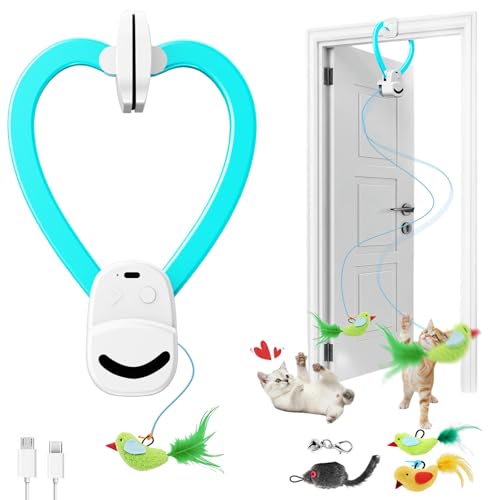 CATPICK Interactive Cat Toys for Indoor Cats - Automatic Flying Bird & Mouse Doorway Hanging Toy USB Rechargeable Electric Kitten Toy for Hunting Instinct Enrichment & Exercise 2 Birds & 1 Mouse