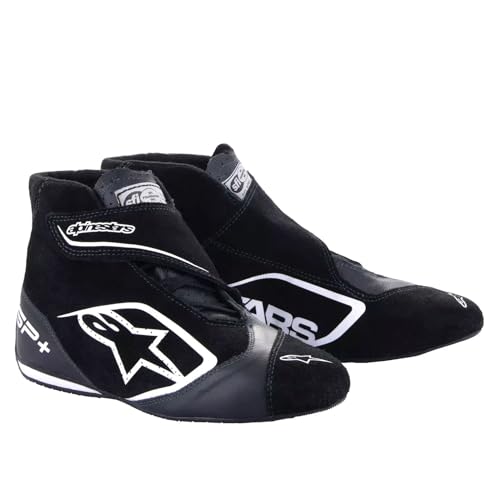 Alpinestars Driving Shoe, SP+, Mid-Top, SFI 3.3, FIA Approved, Suede Outer, Nomex Inner, Black/White, Size 11, Pair