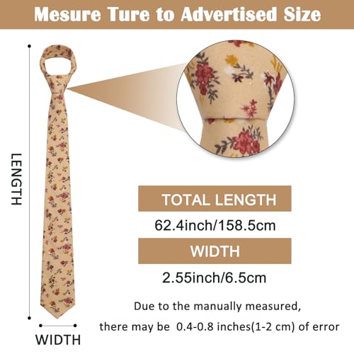 Image of Mantieqingway Men Skinny Tie Cotton Floral Necktie for Wedding Groomsmen Tie