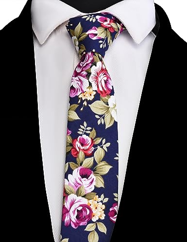Image of GUSLESON Fashion 2.4 inch(6cm) Floral Skinny Tie for Men Slim Flower Print Cotton Necktie for Wedding Party
