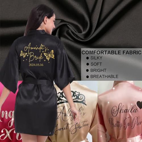 ubjva Personalized Robes for Women Custom Bridesmaid Satin Robe Monogram Party Pajamas for Quinceaneras Birthdays Wedding2