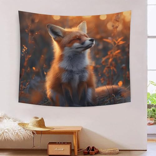 Tapisserie murale tissu motif renard pour salon et chambre
