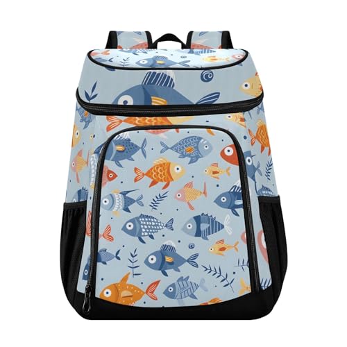 Fish Blue Ocean Cooler Backpack Cooler Insulated Leak Proof Lunch Backpack 36 Cans Waterproof Soft for Men Women Picnic Hiking Camping Beach