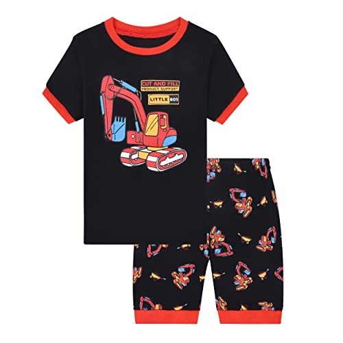 Benaive Pajamas for Boys, Summer Pjs for Boy Cotton Pajama, 4-Piece Children Shorts Set (Digger, Grey & Black, 2T) - image 3