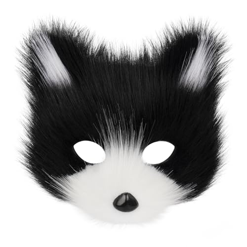 hbbhml Masque de renard et de loup, pour Halloween, fêtes, cosplay, déguisements, peluche, chat, demi-visage, carnaval, Noël