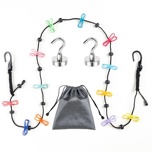 Honizer Magnetic Clothesline for Cruise Ship Cabin - 120lb Strong Magnets Non-Elastic Cord No Sag 10-Second Setup Portable Travel Clothesline for Cruise Essentials RV (3m Adjustable 32mm Hooks)