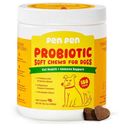 PENPEN Probiotics for Dogs, Dogs Probiotics for Digestive Health, Multi-Probiotic and Enzyme Blend Promote Gut Health & Immune Support, Eases Sensitive Stomachs - Beef Flavor, 180 Soft Chews