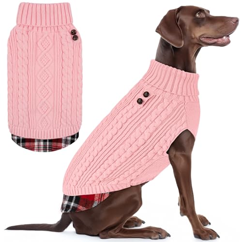 Image of KYEESE Dog Sweater for Large Dogs Turtleneck Thick Knit Pullover | Stretchy Fit, Lightweight & Warm, Cozy Knit Comfort, Classic Plaid Design, Gentle on Sensitive Skin, Winter Daily Wear