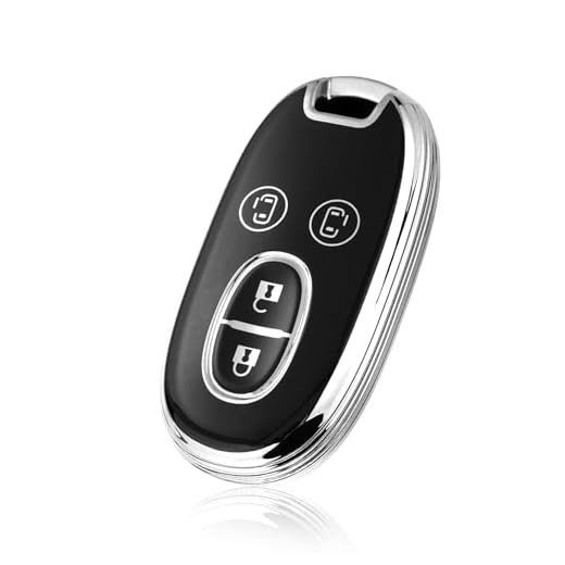 [Unhoke] ワゴンR キーケース 両側スライド MRワゴン スマートキーカバー アルト ラパン パレット ハスラー ソリオ ルークス スマートキーケース キーホルダー等に適応 TPU製 軽量 傷防止 4ボタン おしゃれ (ブラックー銀)