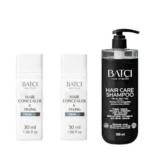 Batc Hair Concealer & Filling Cream for Bald Spots & Thinning Hair Waterproof Sweat-Proof Scalp Coverage Natural Root Touch-Up Cream for Men & Women ( 2x30 ML +Hair Care Shampoo (500ml) Set)