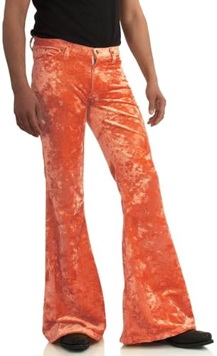 Image of Men's Velvet Relaxed Vintage 60s 70s Bell Bottom Stretch Fit Classic Comfort Flared Flares Retro Leg Disco Pants