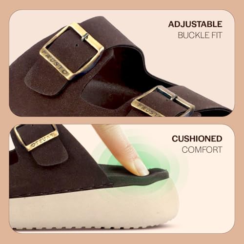 Image of FAUSTO Men Open Toe Buckle Strap Stitched Waterproof Sandals|Soft Cushioned Insole|Summer Slip-On Slipper|Perfect For Monsoon Rainy Season