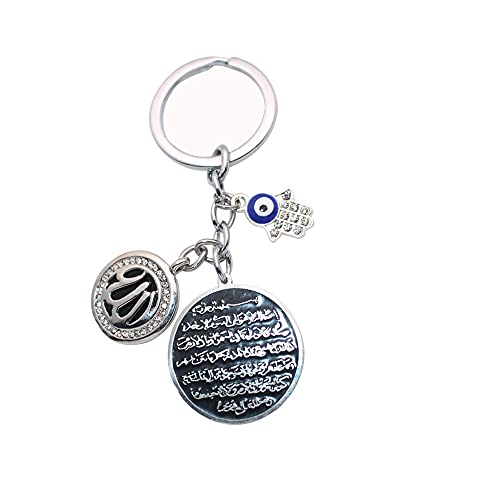 Islam Muslim Fatima Allah AYATUL KURSI Key Chains in Arabic Four Qul Suras Hamsa Hand of Fatima Turkish Evil Eye Stainless Steel Key Chains Islam Muslim Key Ring