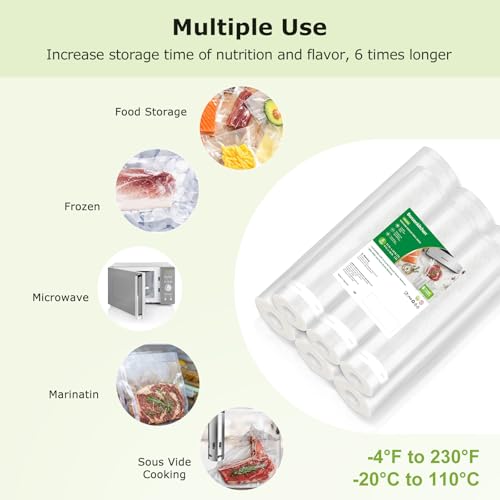 Image of Bonsenkitchen Vacuum Sealer Rolls Bags, 6 Pack 3 Rolls 11 inch x 16' + 3 Rolls 8 inch x 16',Commercial Grade, Heavy Duty, BPA Free, Food Storage Bags