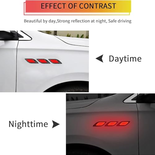 Image of Car Reflective Safety Stickers for Cars & Bikes, Side Fender Bumper, Night Visibility Warning Tape Waterproof High Intensity Reflector Decal Universal Fit (Set of 6, Red)
