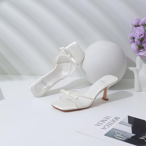 Image of Mostrin Kitten Heels for Women Round Toe Heels With Bow Vintage Mules Sexy Slip on Stiletto Backless Sandals for Party Daily