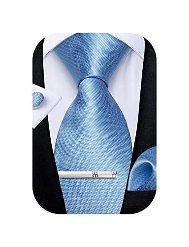 Image of DiBanGu Mens Silk Necktie Solid Color Tie and Pocket Square Cufflink Tie Clip Set Woven Plain Ties for Men Wedding Party