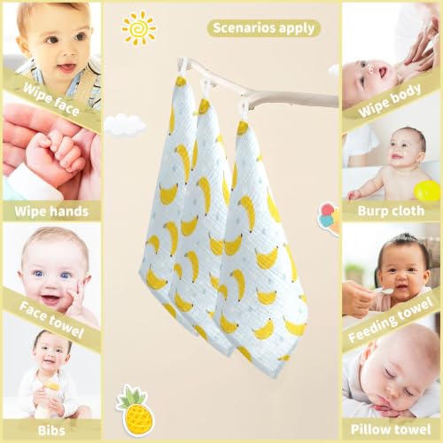 Image of vvfelixl Yellow Cute Banana Baby Burp Cloths Baby Muslin Washcloths for Boys Girls Cotton Babys Face Towel for Newborn Soft 11.8 X 11.8 in, 5 Pack