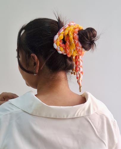 Image of Zippy Flora Boho Handmade Rang Parandi Hair Accessory, Braided Hairband for Women, Traditional Ethnic Look (Orange, Full Length (20-22 inch))