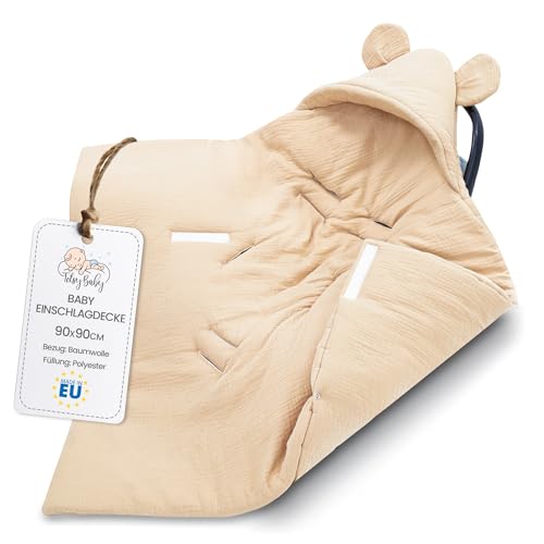 Manta Muselina de porteo y Saco Universal para Silla de Coche Paseo capazo y Carro – 90x90 cm arrullo cobertor Transpirable y Lavable para Cochecito niños y niñas Beige Claro
