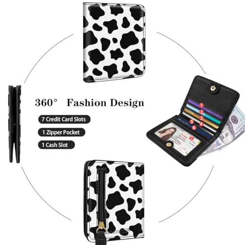 Image of Small Womens Wallet Thin Credit Card Holder Pocket Mini Purse | Compact Women Slim RFID Blocking Wallets Bifold Ladies Pocket Card Holders for Travel & Daily Use, Cow Print