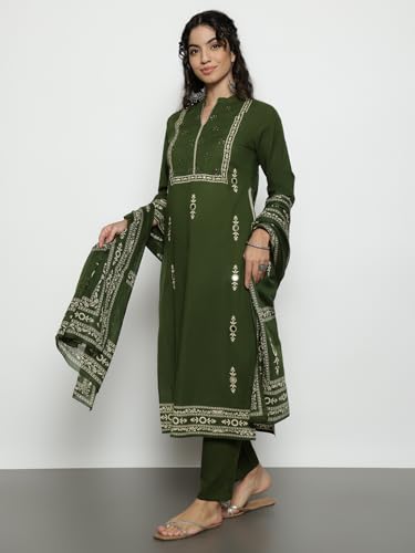 Image of Vbuyz Women'S Cotton Floral Print Straight Stitched Kurta Pant With Dupatta