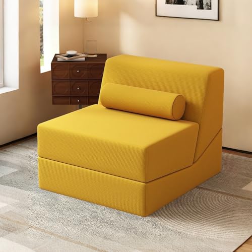 MAAOBR ソファーベッド 2人掛け 3Way 折りたたみコンパクトソファベッド 長さ76×幅76×高さ66cm クッション付き 座椅子 高反発スポンジ フロアソファ 書斎 一人暮らし 来客用 完成品(コーデュロイ生地-黄色)