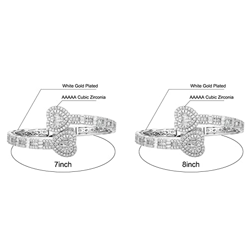Jacruces Silver Bracelets Bangle Bracelets For Women Adjustable Heart Cuff Bracelets Cubic Zirconia Iced Out Bracelet Men Women Trendy Wedding Bridesmaids Bling Hip Hop Jewelry Mothers Day Gifts 8Inch thumb #2