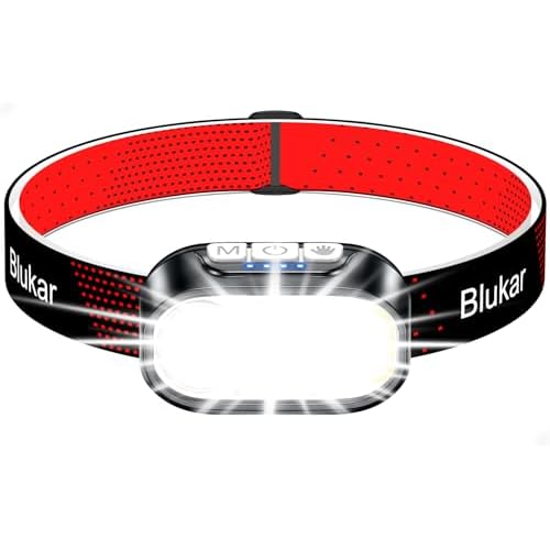 Blukar Head Torch Rechargeable, Super Bright LED Headlamp Headlight – 2 Color Temperatures Options, Dimmable, 12 Modes, Sensor Control, Waterproof, 30 Hrs Runtime for Power Cuts/Camping/Running