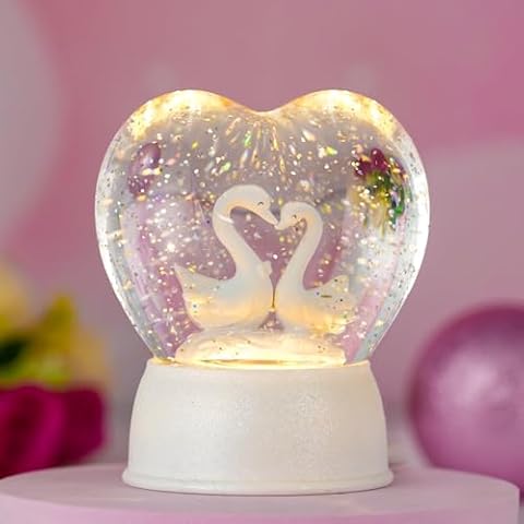 Valentines Day Decor Valentine Snow Globe, White Snow Globes Lantern with Glitter & 6h Timer, Heart Music Box, Valentines Day Gifts for Her Girlfriend Cover