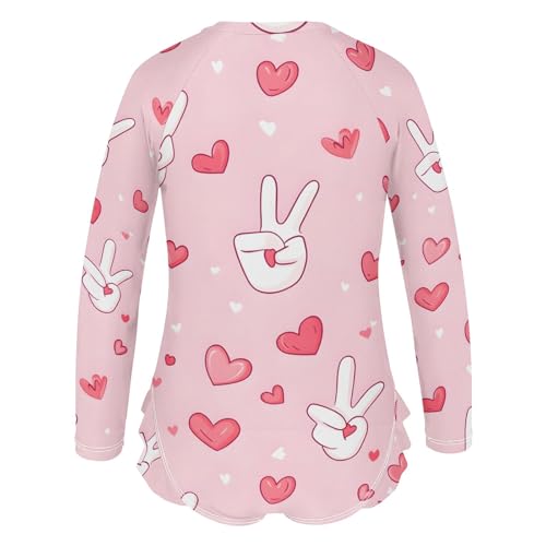 CHIFIGNO Quick Dry One Piece Swimsuit for Girls Cute Hearts Peace Pink Long Sleeve One Piece Swimsuit 3T3
