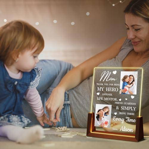 Ship Next Day Personalized Mother's Day Birthday Gifts for Mom From Daughter Son Kids, Custom Acrylic Light Up Picture Frame, Mothers Day Valentines Gifts for Wife from Husband, Personalized Mom Gifts