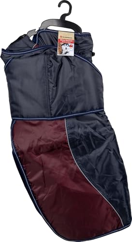 Flamingo Hundemantel Winter – Eisberg Dunkelblau & Bordeaux – 70cm – Polyester – wasserabweisend – reflektierende Streifen – Bauchriemen mit Klettverschluss – Geschirröffnung