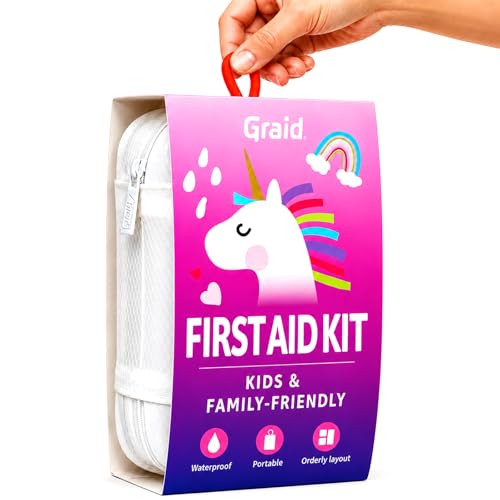 Graid Kids First Aid Kit 88 PcsUnicorn Waterproof Travel First Aid Kit for Toddlers Children& Family | Compact Portable Mini Kit for Car Camping School Backpack & Diaper Bag