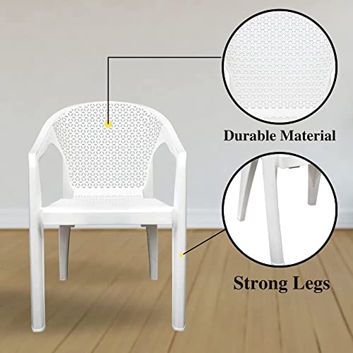 Image of ITALICA Oxy Plastic Arm Chair for Home /Glossy+Matte Finish Chair for Office, Living Room, Dining Room, Kitchen /Plastic Chairs for Balcony (5202, White, Set of 6 Chair, KFE)