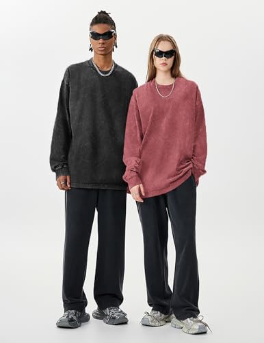 Men Oversized T-Shirts Heavy Cotton Acid Wash Vintage Unisex Long Sleeve Casual Loose Solid Basic Tee Tops2