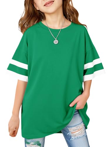 Image of Girls Oversized T Shirts Kids Summer Striped Short Sleeve Tops Casual Crewneck Tees 5-14 Years