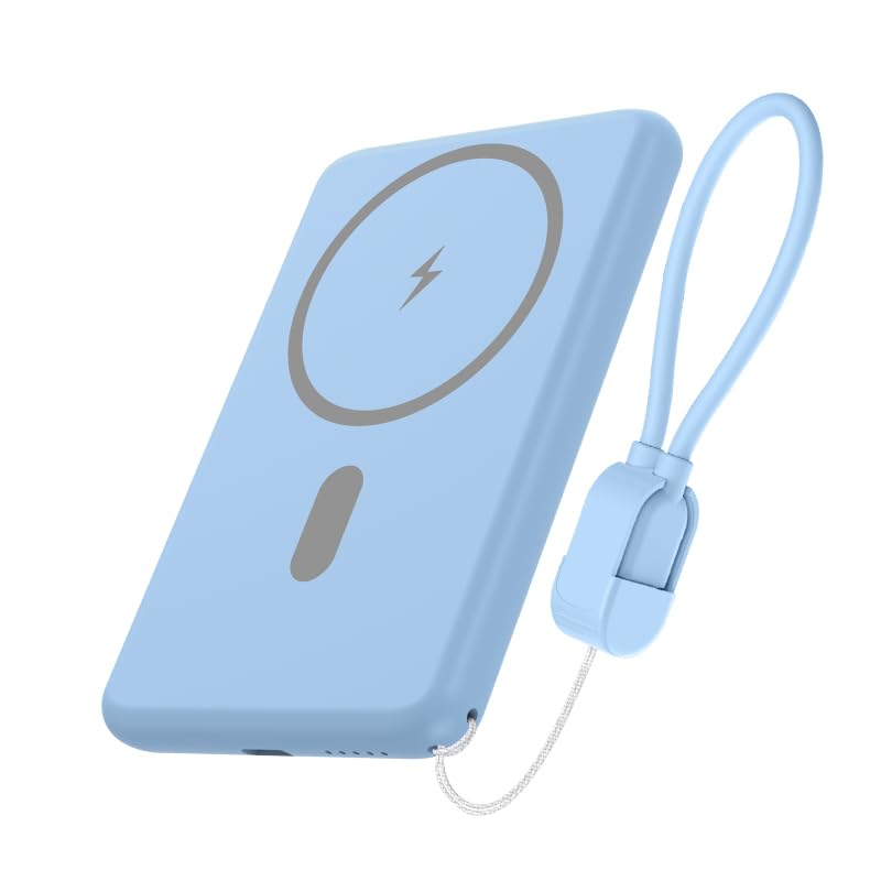 Powerbank 6800mAh con Carga inalámbrica 15W y Carga rápida 20W,Carga 2 Dispositivos por Type-C.Compatible con iOS 16/15/14/13/12 y Android,Ideal para emergencias y Viajes,Certificado PSE,Azul