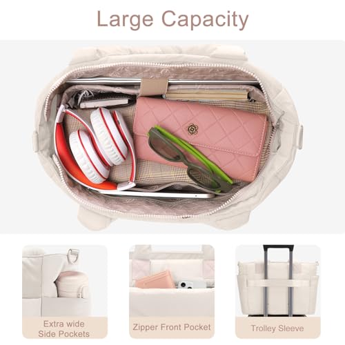 Image of Puffer Tote Bag for Women Quilted Nurse Bag Lightweight Work Bag for Teacher Travel Handbag with Multiple Pockets