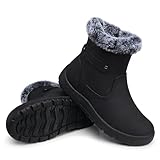 SHIBEVER Women's Snow Boots Winter Fur Lined Waterproof Anti-Slip Booties Women Ankle Snow Boots Black Size 7