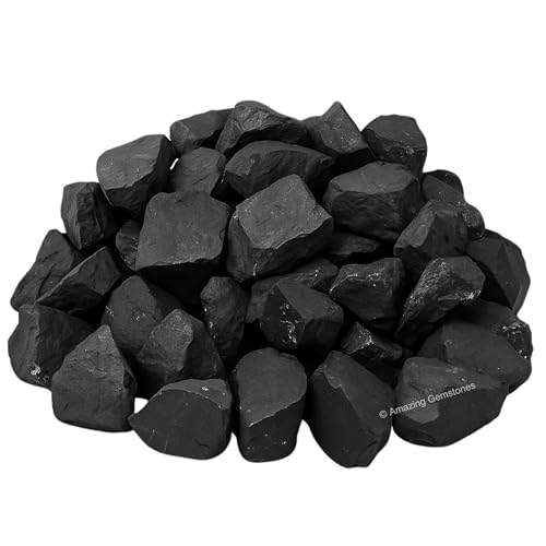 Image of Amazing Gemstone 2 Pieces Shungite Raw Crystals and Healing Stones, Natural Rocks for Tumbling and DIY Raw Stones and Crystals