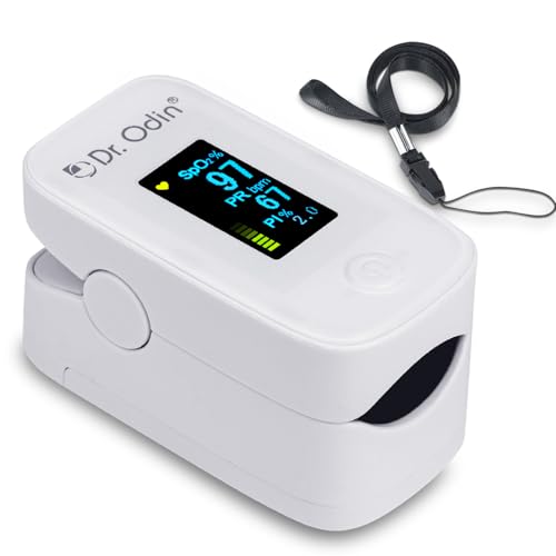 Image of Dr. Odin YM-201 Fingertip Pulse Oximeter with LED Display and Auto Power Off, Perfusion Index and SpO2 (White, 1 Year Warranty)
