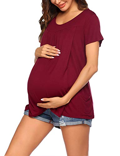 Ekouaer Maternity Shirt Women Nursing Tops Short Sleeve Breastfeeding T Shirts Pregnancy Flowy Tunics Wine Red Xxl #TOP2