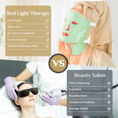 Image of Red Light Therapy for Face, LED Light Therapy Mask Skin Care Mask & Neck, LED Red & NIR Light Therapy Wavelength for Home Use, Working Travel Yoga Sleep green