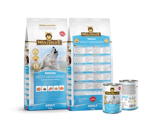 Wolfsblut Vetline Hundefutter - Weight Management, 12kg + 6x395g - Sparbundel, Sparpaket - inklusive Warnicks Tierfutterservice Hundesnack Goodie