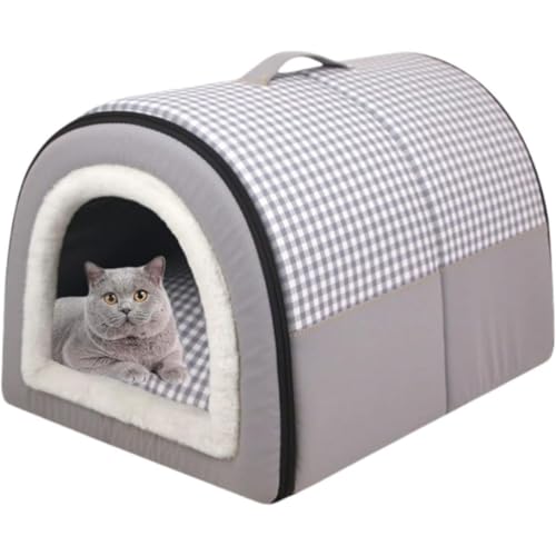 Dlwk 大型犬用ドーム型ペットハウス 冬も夏も使えるユニバーサルドッグハウス ふわふわクッション付き 取り外し・洗濯可能 滑り止め折りたたみデザイン 大型・中型・小型犬・猫用 屋内ベッドに最適 (ライトグレー,M)