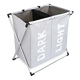 Chrislley Foldable Double Laundry Hamper Aluminum Frame 600D Oxford Waterproof（Beige)