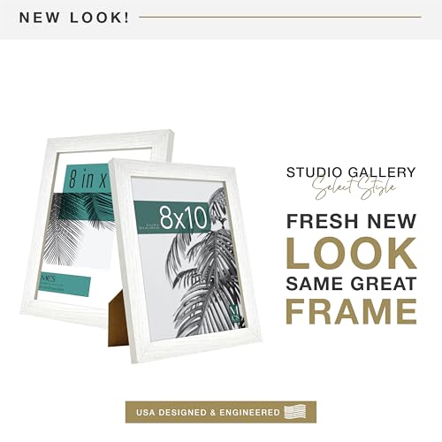 MCS Studio Gallery 8x10 Picture Frame White Woodgrain, Vertical & Horizontal Wall Hanging & Easel for Tapletop Display, Rectangle Photo Frame for Photos, Posters & Art Prints (2-Pack)