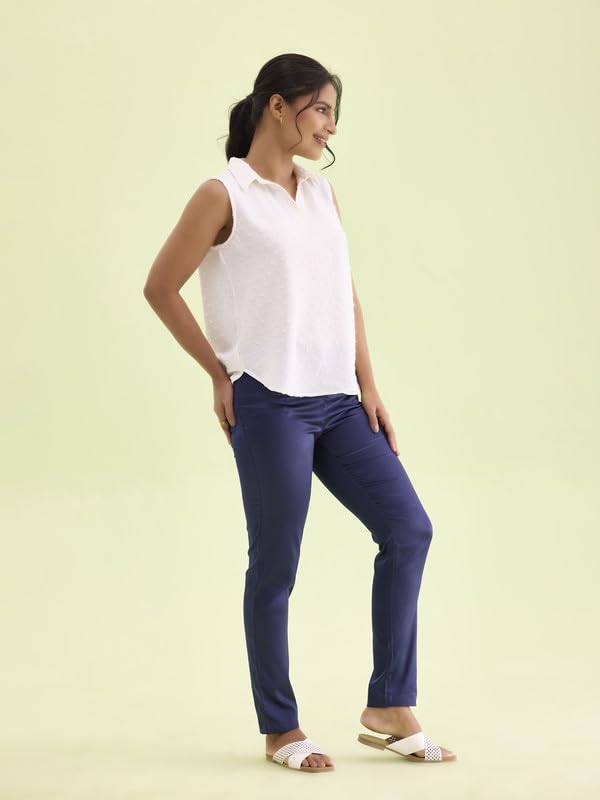 Image of GO COLORS Women Mid Rise Polyester Shiny Pant