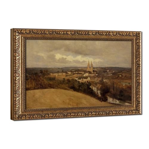 Impression sur toile Camille Corot Saint Lo, décoration murale d'art avec cadre suspendu en bois